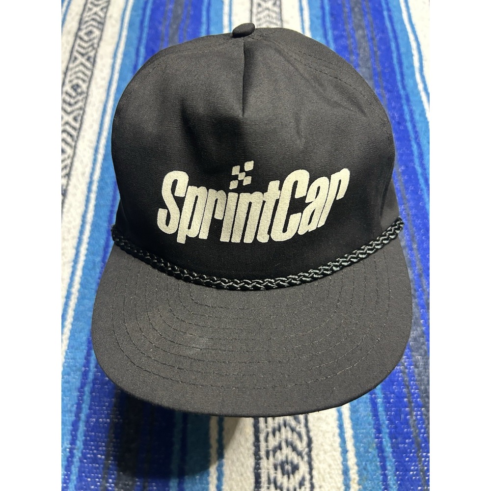 Vintage SprintCar Racing Nissin Cap Black Rope Hat Snapback 90s Motorsports